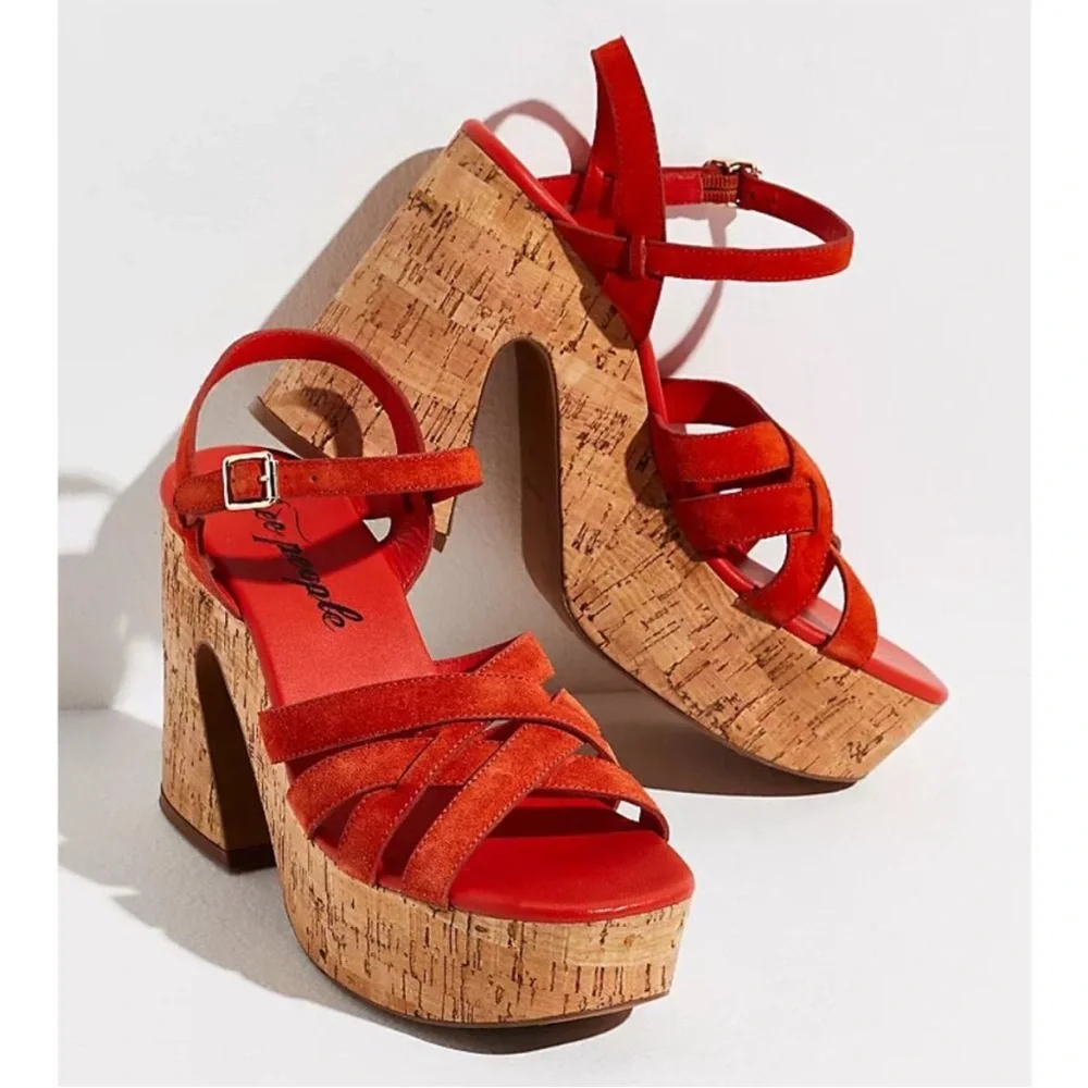 Free People Lisbon MJ Leather Platform Ankle Strap Sandals Size 36